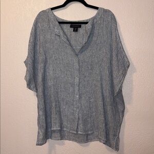 Tahari Blue Linen Boxy Cut Lounge Top Sz M